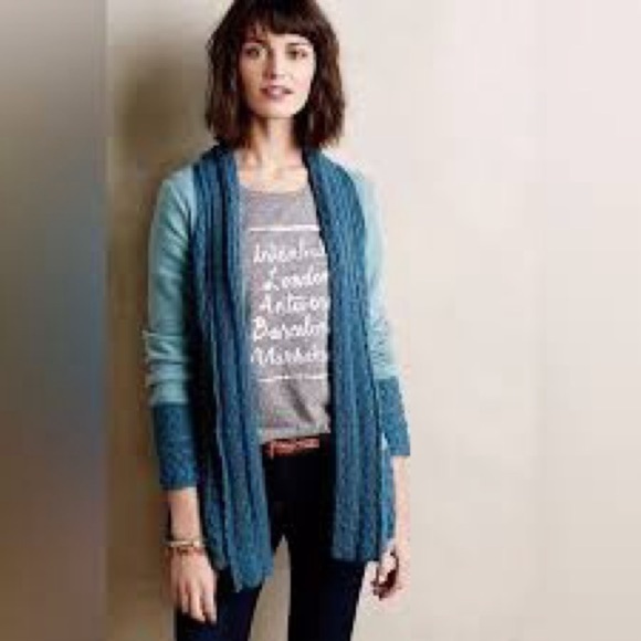 Anthropologie Knitted and Knotted Open Front Cardigan in Green Size Small Mohair - Picture 2 of 12
